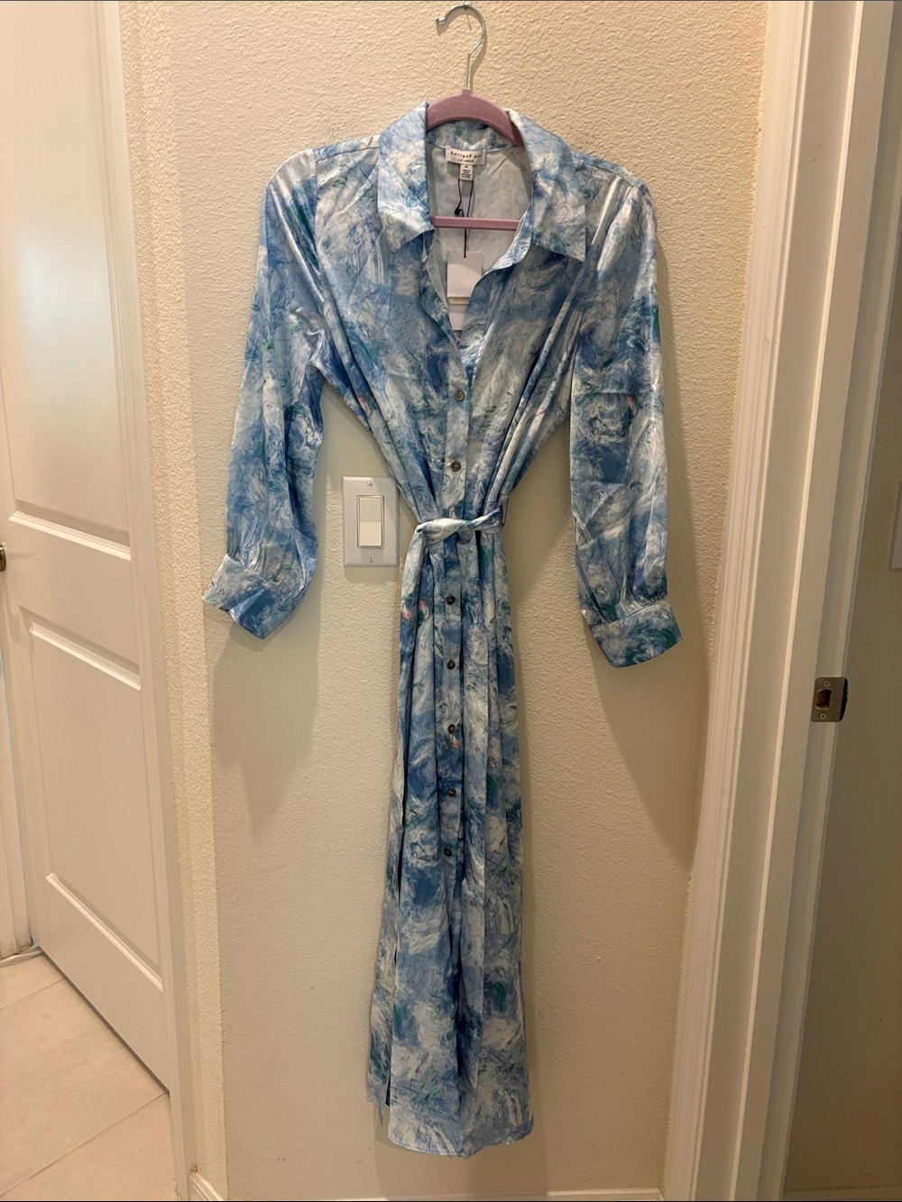 Current Air Blue Marble Maxi Shirt Dress